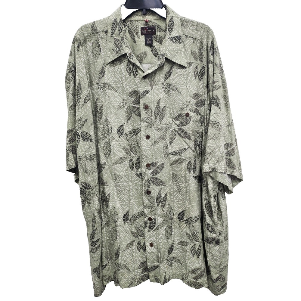 Red Macaw Mens Hawaiian Shirt Size 2XL Gray Floral Short Sleeve Button Front